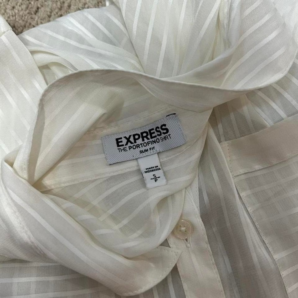 Express Portifino Shirt Roll Tab Button Up Sheer Striped Womens S Minimalist - Picture 6 of 8